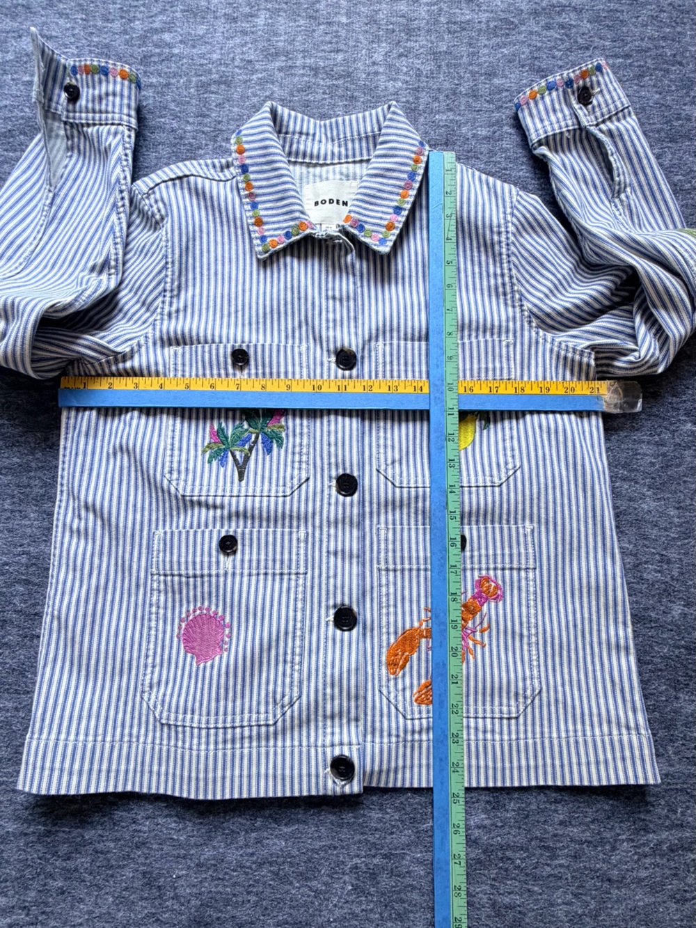 Boden Embroidered Utility Jacket Blue White Striped Tropical Women’s Size 10 - Picture 2 of 13